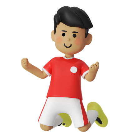 スライド勝利ポーズのサッカー選手の少年  3D Icon