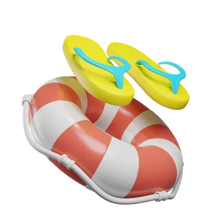 Slippers And Beach Float 3D Icon