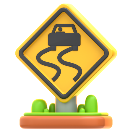 Slippery Road Sign  3D Icon