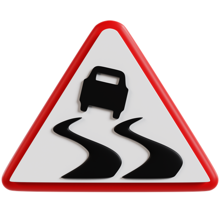 Slippery Road Traffic Sign 3D Icon
