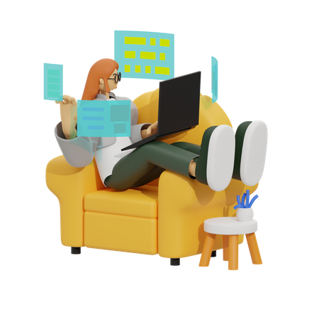 Slouching Toward Success, The Art of Working from Your Sofa  3D Illustration