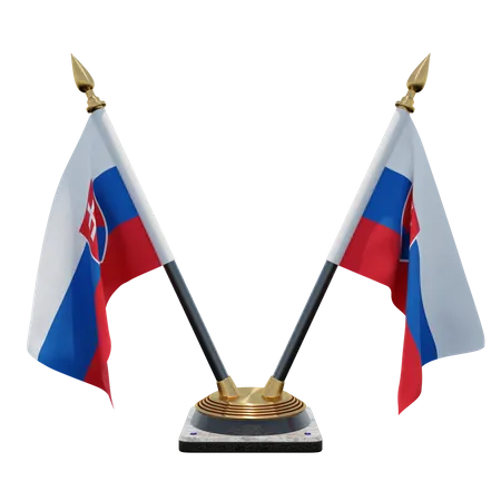 Slovakia Double Desk Flag Stand  3D Illustration