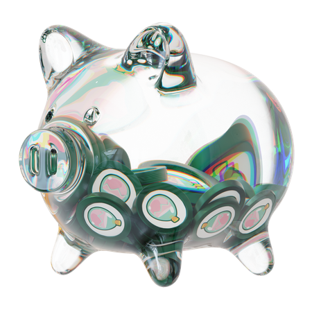 Slp Clear Glass Piggy Bank With Decreasing Piles Of Crypto Coins  3D Icon