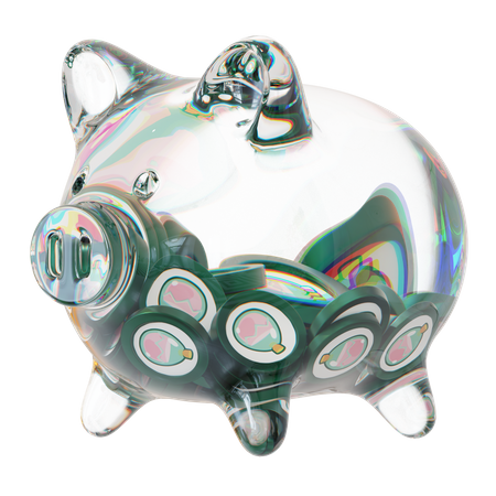 Slp-Sparschwein aus klarem Glas mit abnehmendem Stapel an Kryptomünzen  3D Icon