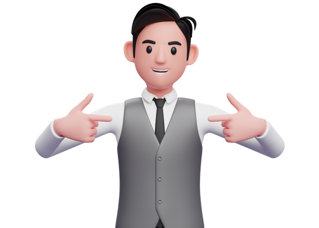 Smart boy pointing self  3D Illustration