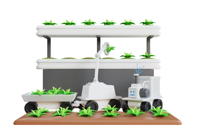 Smart Farming mit automatischem Grubbersystem  3D Illustration