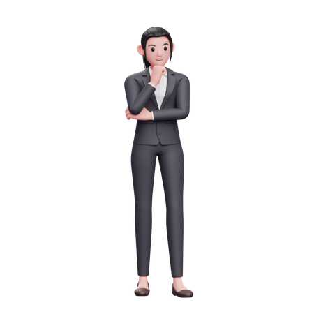 Smart Girl Thinking With Fist On Chin  3D Illustration