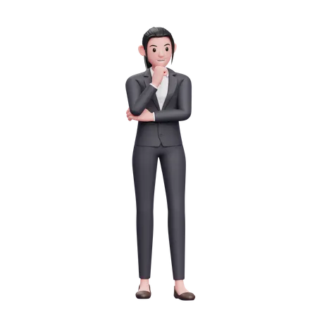 Smart Girl Thinking With Fist On Chin  3D Illustration