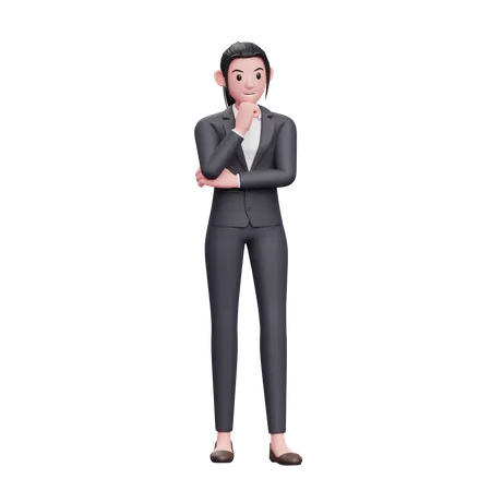 Smart Girl Thinking With Fist On Chin 3D Illustration