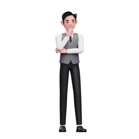 Smart man is thinking wearing a gray office vest  3D Illustration