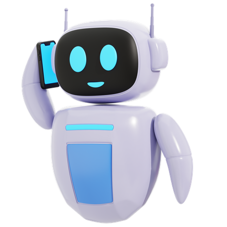 Smart Robot Holding Smartphone  3D Icon