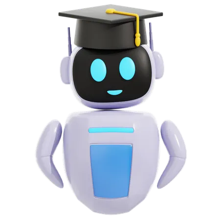 Smart Robot Wearing Graduation Cap  3D Icon