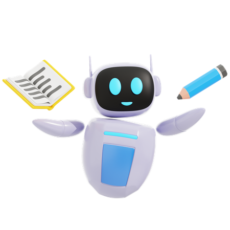 Smart Robot With Book And Pencil  3D Icon