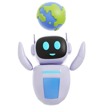 Smart Robot With Earth  3D Icon