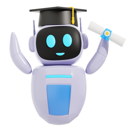 Smart Robot With Graduation Cap And Degree  3D Icon