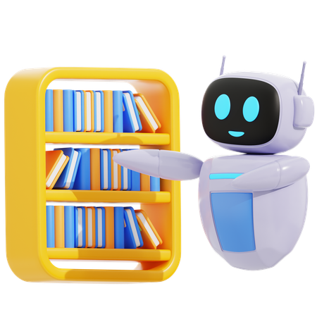 Smart Robot With Library Book  3D Icon