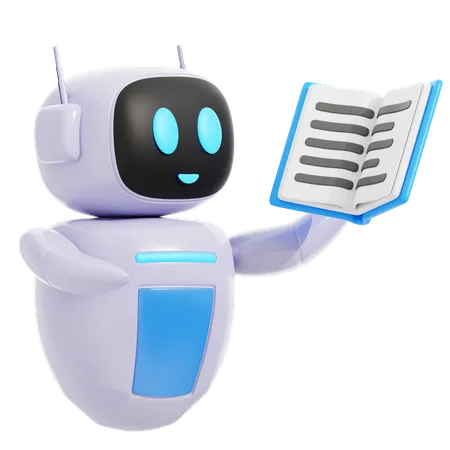 Smart Robot With Open Book  3D Icon