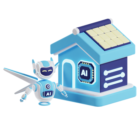 Smarthome com robô ai  3D Illustration