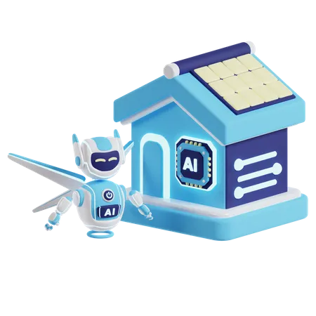 Smarthome With Ai Robot  3D Illustration