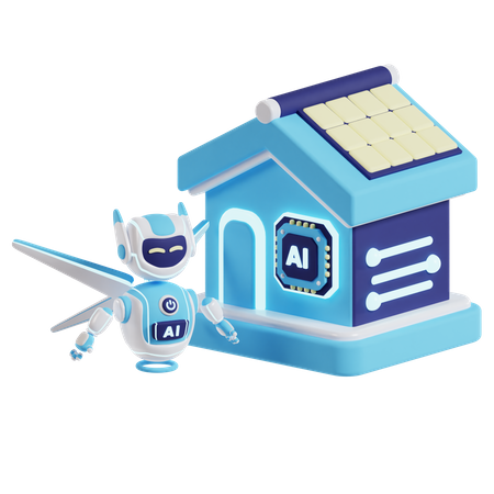 Smarthome With Ai Robot  3D Illustration