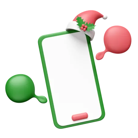 3 D Social Media With Mobile Phone Smartphone Chat Bubbles Santa Claus Hat Isolated Merry Christmas And Happy New Year 3 D Render Illustration 3D Illustration
