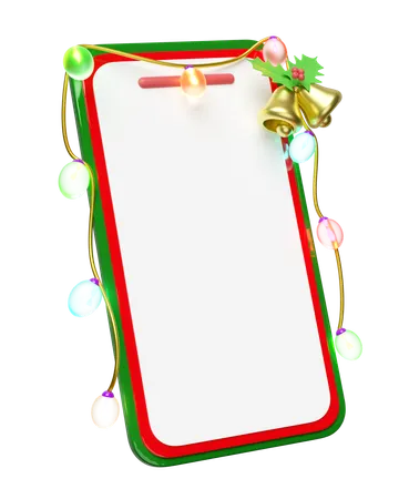 3 D Mobile Phone Smartphone With Jingle Bell Holly Berry Leaves Glass Transparent Lamp Party Banner Merry Christmas And Happy New Year Online Shopping 3 D Render Illustration 3D Illustration
