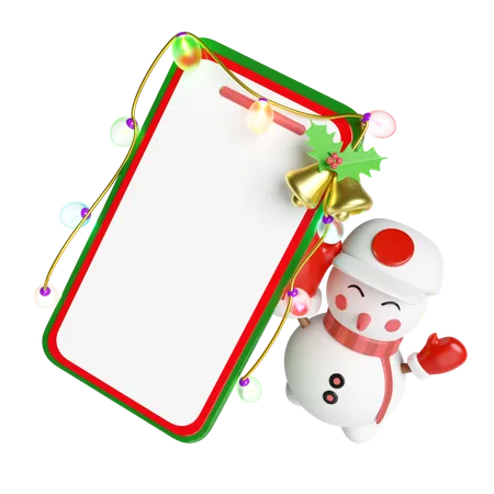 3 D Mobile Phone Smartphone With Snowman Jingle Bell Holly Berry Leaves Glass Transparent Lamp Party Banner Merry Christmas And Happy New Year Online Shopping 3 D Render Illustration 3D Illustration