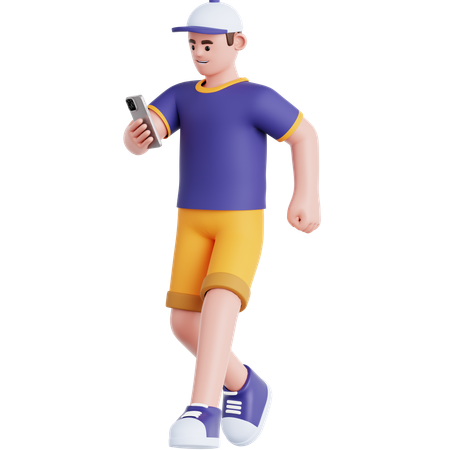 Caminhando e brincando de smartphone  3D Illustration