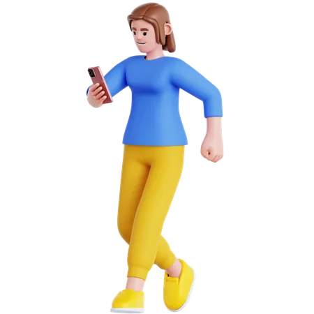 Caminhando e brincando de smartphone  3D Illustration