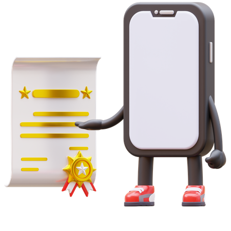 Smartphone Character Get Certificate  3D Illustration
