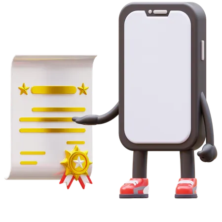 Smartphone Character Get Certificate  3D Illustration