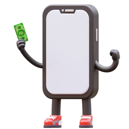 Mobile Phone Character Get Money 3D Illustration