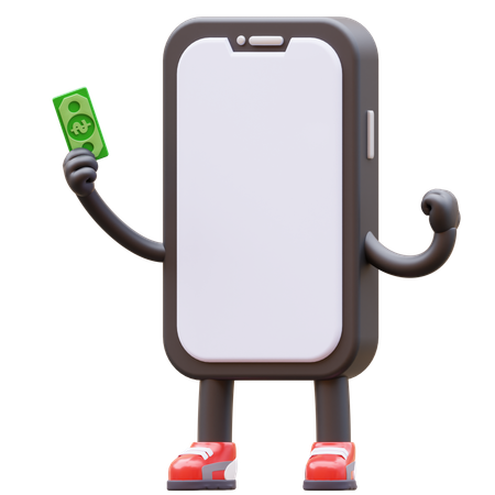 Smartphone Character Get Money  3D Illustration