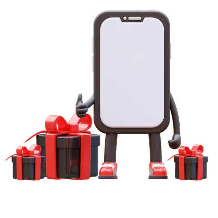 Mobile Phone Character Has Gifts 3D Illustration