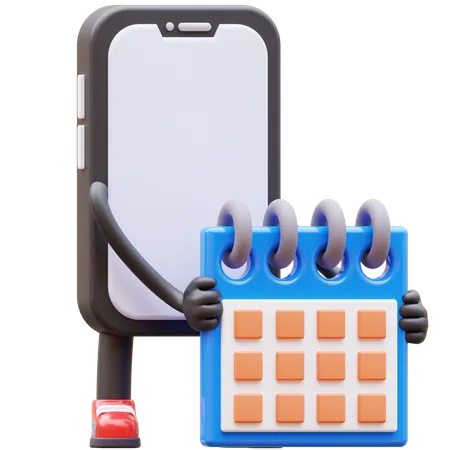 Smartphone Character Holding Calendar Planning Schedule  3D Illustration