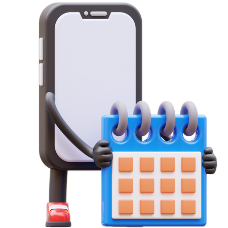 Smartphone Character Holding Calendar Planning Schedule  3D Icon