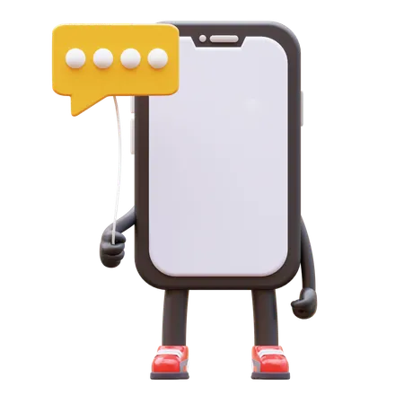 Mobile Phone Character Holding Communication Balloon 3D Illustration