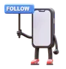 Smartphone Character Holding Follow Sign