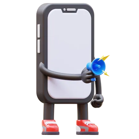 Mobile Phone Character Holding Megaphone For Marketing 3D Illustration