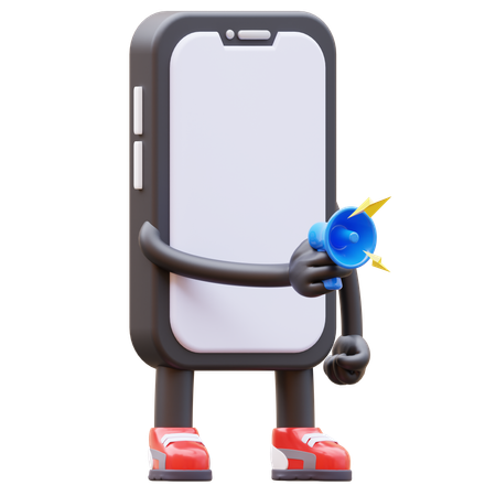 Smartphone Character Holding Megaphone For Marketing  3D Illustration