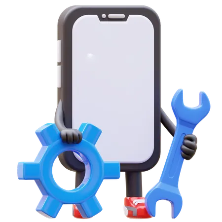 Mobile Phone Character Maintenance 3D Illustration
