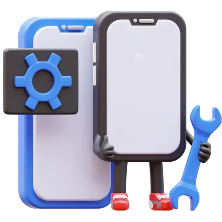 Mobile Phone Character Maintenance Mobile Application 3D Illustration