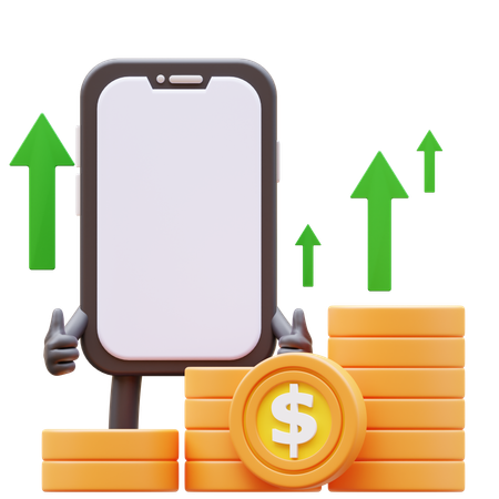 Smartphone Character Showing Money Graph Rising Up  3D Illustration