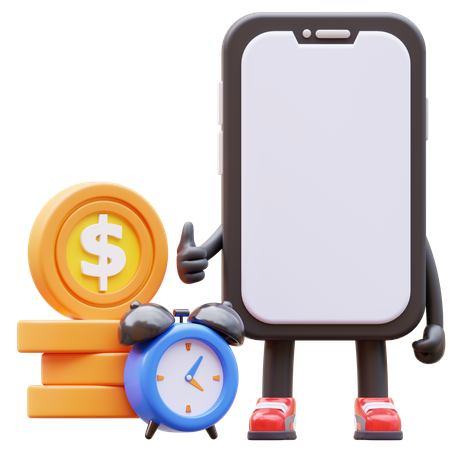 Smartphone Character Time Is Money  3D Illustration