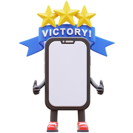 Smartphone Character Winner And Earn Stars  3D Illustration