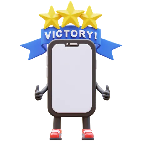 Smartphone Character Winner And Earn Stars  3D Illustration