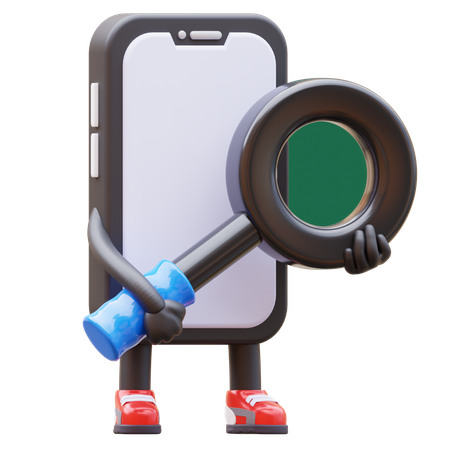 Smartphone Character With Magnifying Glass  3D Illustration