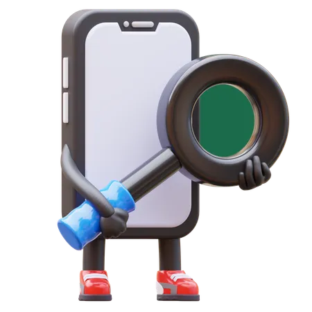 Smartphone Character With Magnifying Glass  3D Illustration