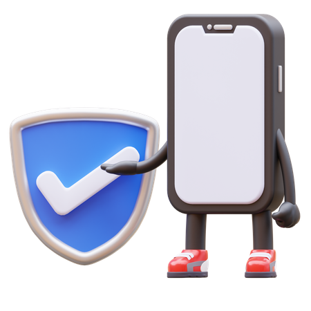 Smartphone Character With Verified Shield  3D Illustration