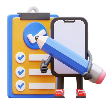 Smartphone Character Write Job List  3D Illustration